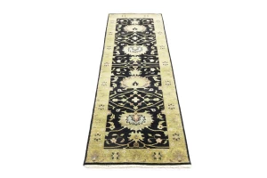 Black Floral 2'5x7'11 Osh Chobi Oriental Runner Rug