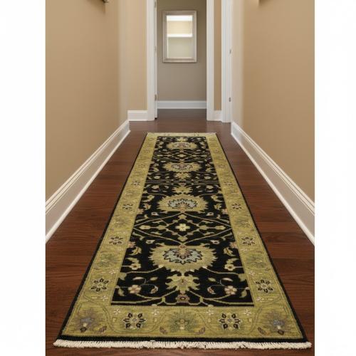 Black Floral 2'5x7'11 Osh Chobi Oriental Runner Rug
