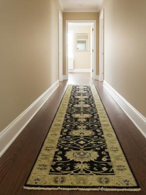 Black Floral Traditional 2'7X11'9 Osh Chobi Oriental Runner Rug