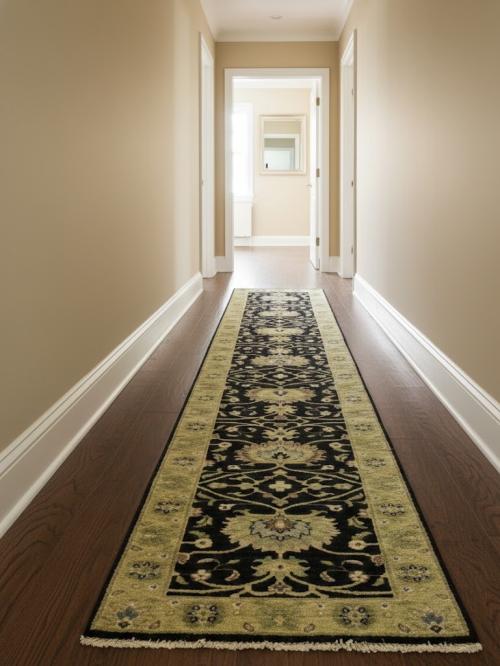 Black Floral Traditional 2'7X11'9 Osh Chobi Oriental Runner Rug