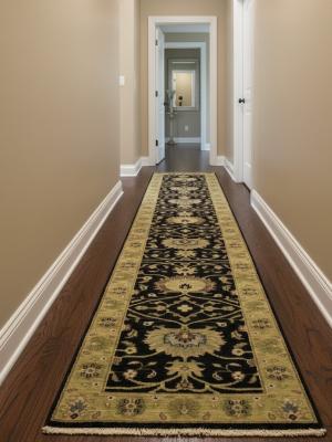 Black Floral Traditional 2'5x13'11 Osh Chobi Oriental Runner Rug