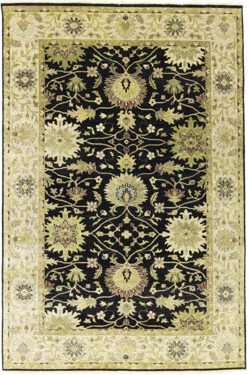 Black Traditional Floral 6x9 Oushak Chobi Oriental Rug