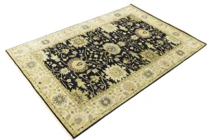 Black Transitional Floral 6X9 Oushak Chobi Oriental Rug