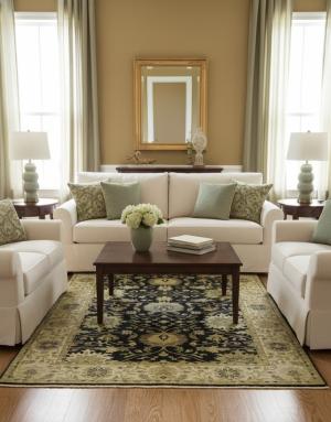 5'11 X 8'11 Hand Knotted Oushak Chobi Black Floral Wool Rug