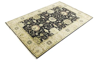 Black Transitional Floral 6X9 Oushak Chobi Oriental Rug