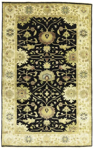 Black Traditional Floral 5x8 Oushak Chobi Oriental Rug