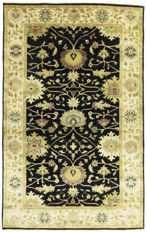 Black Traditional Floral 5x8 Oushak Chobi Oriental Rug