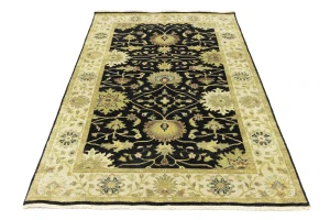 Black Traditional Floral 5x8 Oushak Chobi Oriental Rug