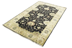 Black Traditional Floral 5x8 Oushak Chobi Oriental Rug