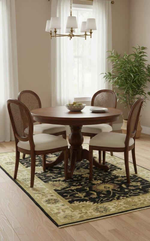 5'0 x 7'11 Hand Knotted Oushak Chobi Black Floral Wool Rug