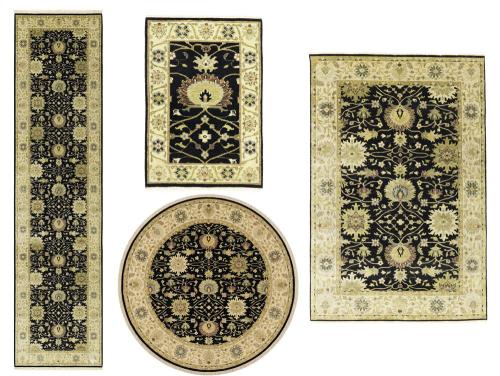 Black Traditional Floral Oushak Chobi Oriental All Size