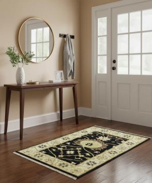 Black Traditional Floral 2X3 Oushak Chobi Oriental Rug