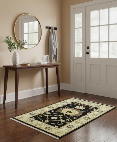 Black Traditional Floral 2X3 Oushak Chobi Oriental Rug