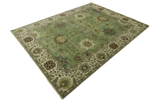 Green Floral Traditional 9x12 Oushak Chobi Oriental Rug