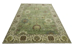 Green Floral Traditional 9x12 Oushak Chobi Oriental Rug