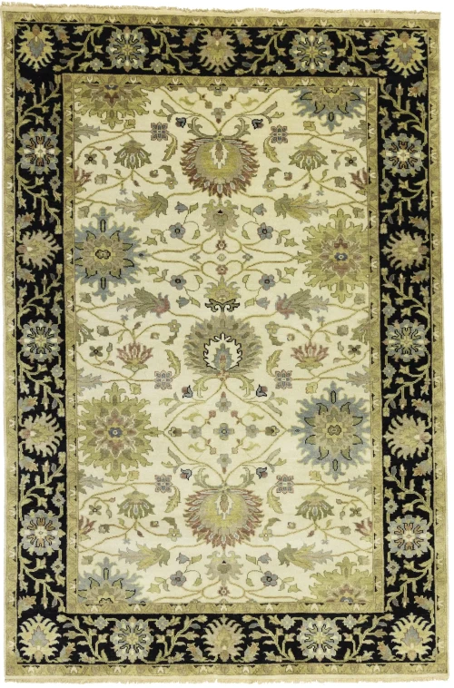 Cream Floral Transitional 6X9 Oushak Chobi Oriental Rug