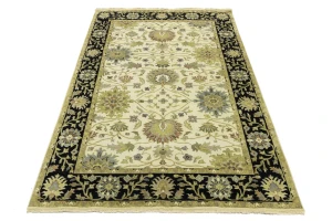Cream Floral Transitional 6X9 Oushak Chobi Oriental Rug