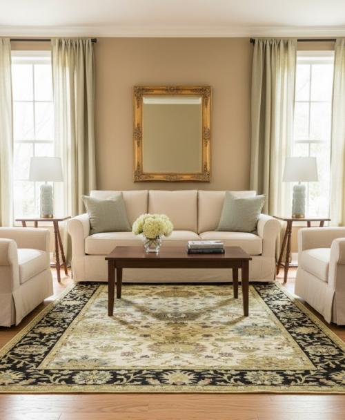 Cream Floral Transitional 6X9 Oushak Chobi Oriental Rug