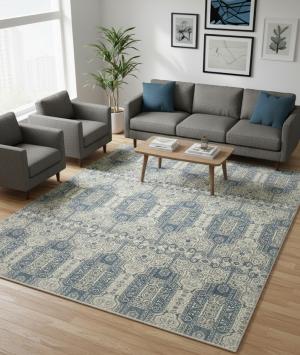 Cream Geometric Transitional 12x15 Chobi Oriental Rug