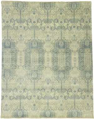 Sage Geometric Transitional 8x10 Chobi Oriental Rug