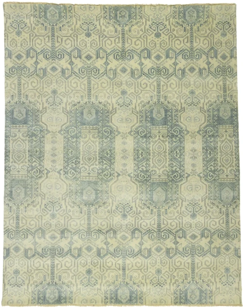 Sage Geometric Transitional 8x10 Chobi Oriental Rug