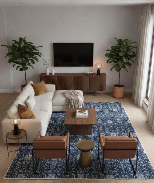 Dark Navy Floral Transitional 12x15 Chobi Oriental Rug