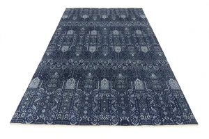 Dark Navy Floral Transitional 10X14 Oushak Chobi Oriental Rug