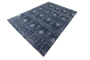 Dark Navy Floral Transitional 10X14 Oushak Chobi Oriental Rug