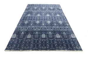 Dark Navy Floral Transitional 10X14 Oushak Chobi Oriental Rug