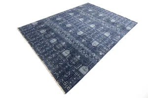 Dark Navy Floral Transitional 10X14 Oushak Chobi Oriental Rug