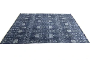 Dark Navy Floral Transitional 10X14 Oushak Chobi Oriental Rug