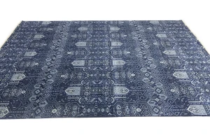 Dark Navy Floral Transitional 10X14 Oushak Chobi Oriental Rug