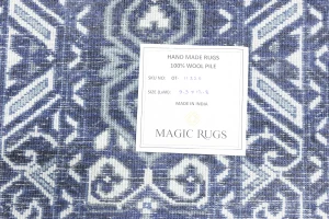 Dark Navy Floral Transitional 10X14 Oushak Chobi Oriental Rug