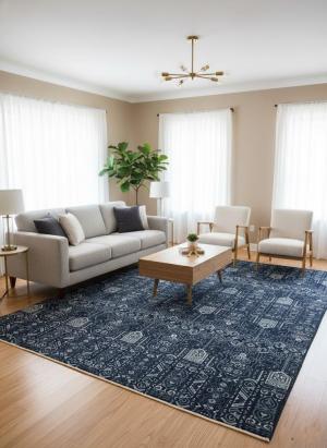 Dark Navy Floral Transitional 10X14 Oushak Chobi Oriental Rug