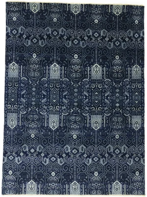 Dark Navy Floral Transitional 9x12 Oushak Chobi Oriental Rug