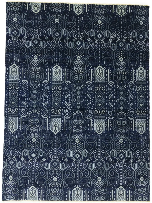 Dark Navy Floral Transitional 9x12 Oushak Chobi Oriental Rug