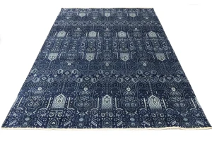 Dark Navy Floral Transitional 9x12 Oushak Chobi Oriental Rug