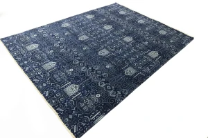 Dark Navy Floral Transitional 9x12 Oushak Chobi Oriental Rug