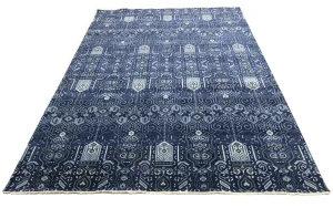 Dark Navy Floral Transitional 9x12 Oushak Chobi Oriental Rug