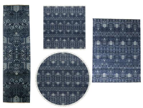 Dark Navy Floral Transitional Oushak Chobi Oriental All Size