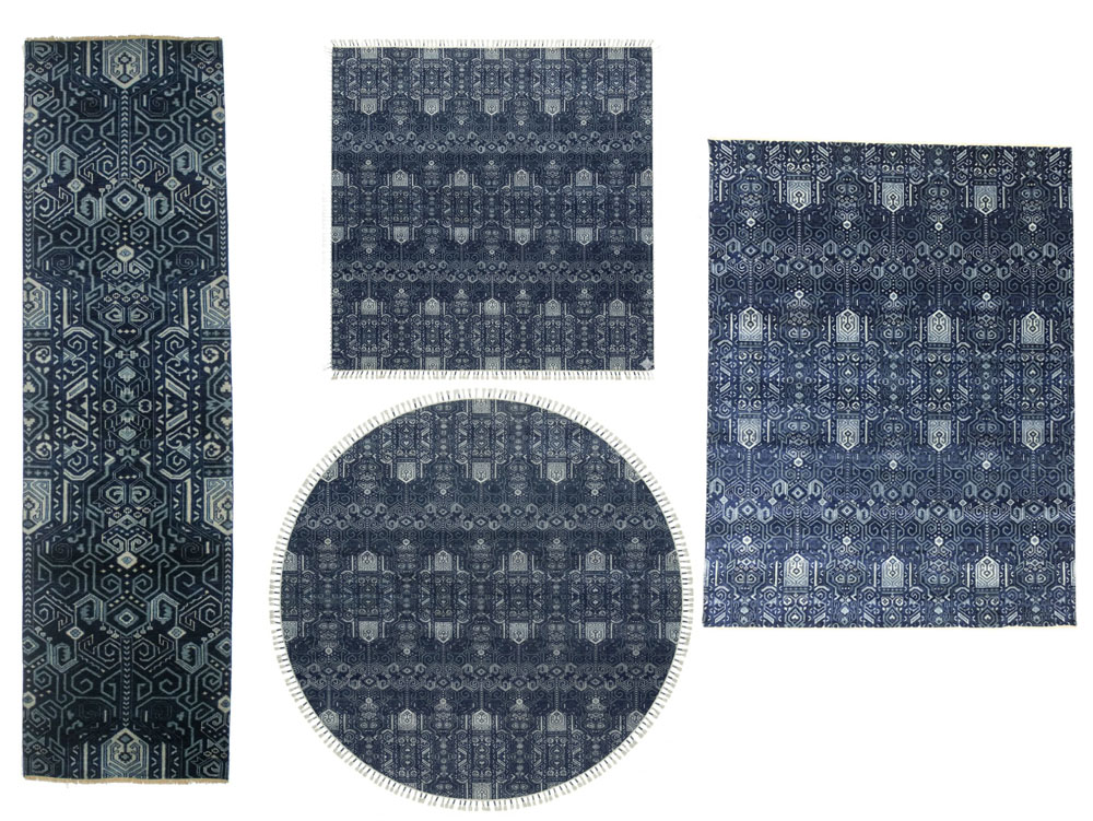 Dark Navy Floral Transitional Oushak Chobi Oriental All Size