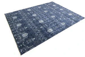 Dark Navy Floral Transitional 9x12 Oushak Chobi Oriental Rug