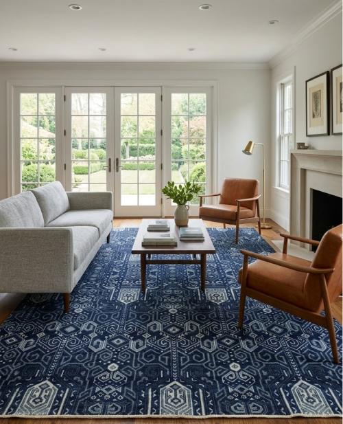 Dark Navy Floral Transitional 9x12 Oushak Chobi Oriental Rug