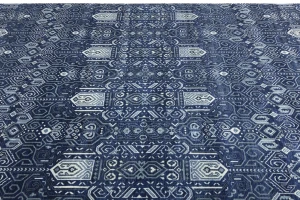 Dark Navy Floral Transitional 9x12 Oushak Chobi Oriental Rug