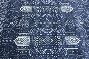 Dark Navy Floral Transitional 9x12 Oushak Chobi Oriental Rug