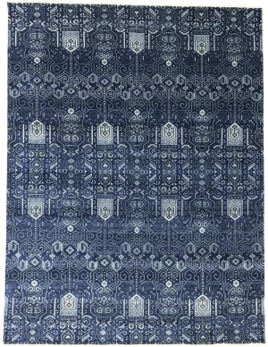 Dark Navy Floral Transitional 8X10 Oushak Chobi Oriental Square Rug