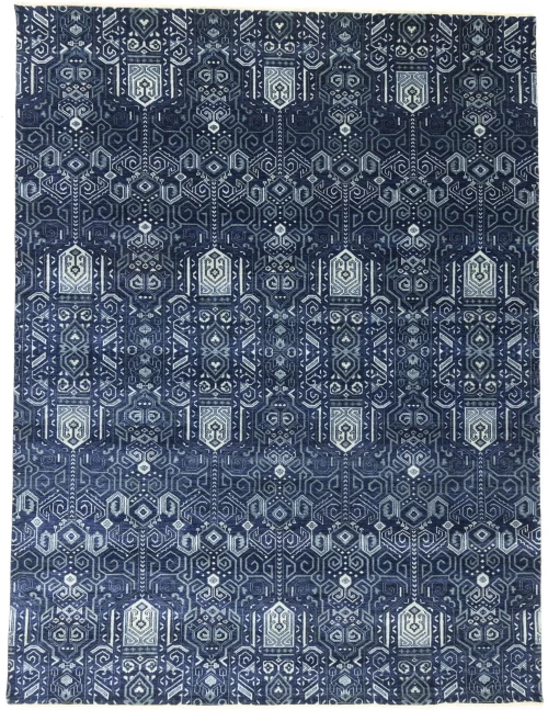 Dark Navy Floral Transitional 8X10 Oushak Chobi Oriental Square Rug
