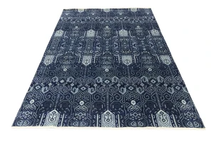 Dark Navy Floral Transitional 8X10 Oushak Chobi Oriental Square Rug