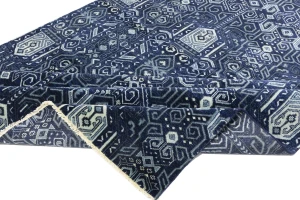 Dark Navy Floral Transitional 8X10 Oushak Chobi Oriental Square Rug