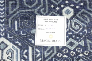 Dark Navy Floral Transitional 8X10 Oushak Chobi Oriental Square Rug
